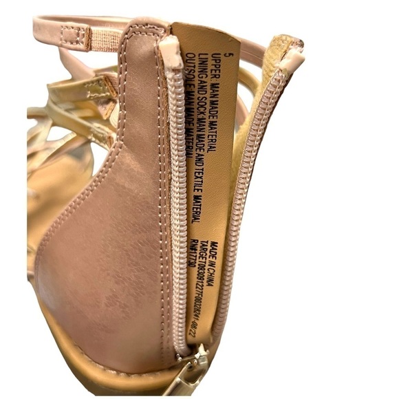 Cat & Jack Girls Metallic Rose Gold Dion Zipper Ankle Strap Sandals - Size 5 - Picture 5 of 9